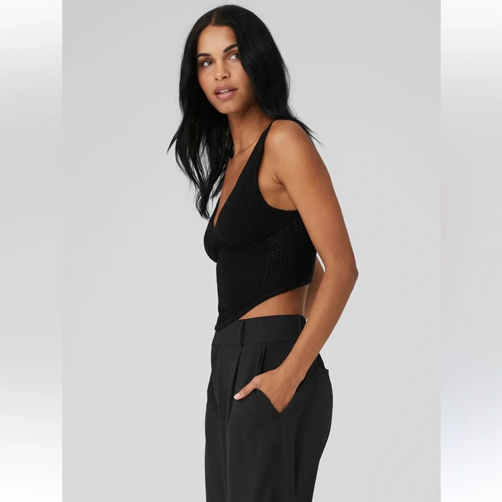 ALO yoga open knit chase the sun corset tank black - Picture 6 of 7